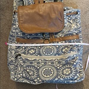 New✨ Bohemian Patterned Backpack with Brown Leather Flap